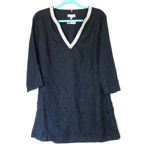 Malvin Navy Linen Rhinestones Tunic Cover Up Med